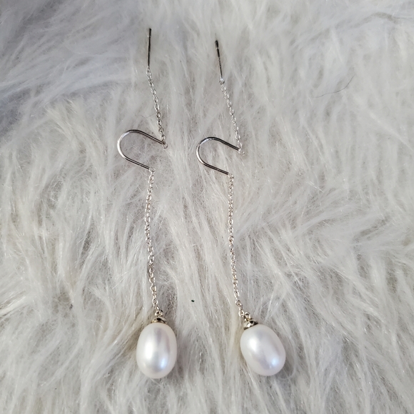 Sterling Silver 925 Pearl Threader Earrings - Picture 2 of 7